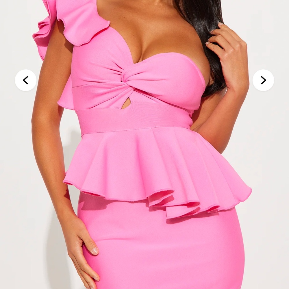 Fashion Nova Vibrant Pink One-Shoulder Dress